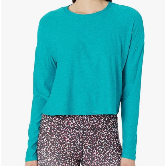 Cyber Monday Special Beyond Yoga Featherweight Pullover Peacock Blue Heather NWT - Picture 2 of 9